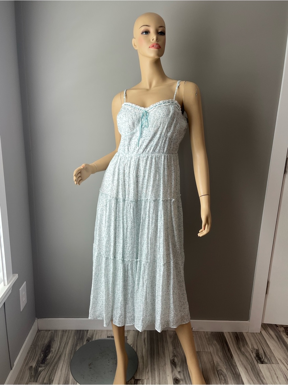 Trixxi Light Blue Floral Tiered Maxi Dress with Lace Trim